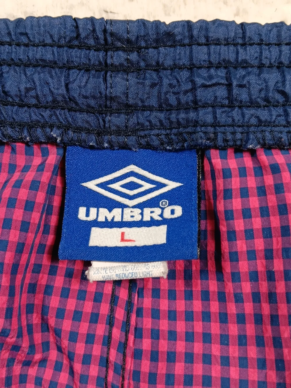 Vintage Umbro Shorts Mens Large (XXL) Check Plaid Nylon Soccer Rugby Drawstring